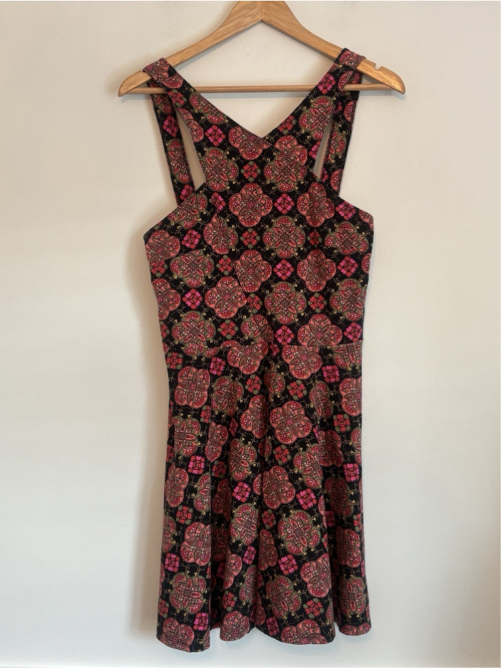 Hollister Skater Dress Open Back Boho Burgundy Maroon AOP Large Sleeveless